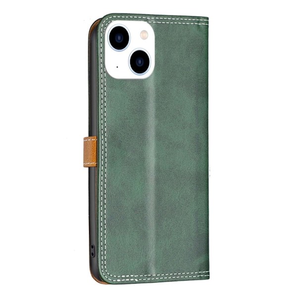 BINFEN to-farvet iPhone 14 læderetui - Grøn Green