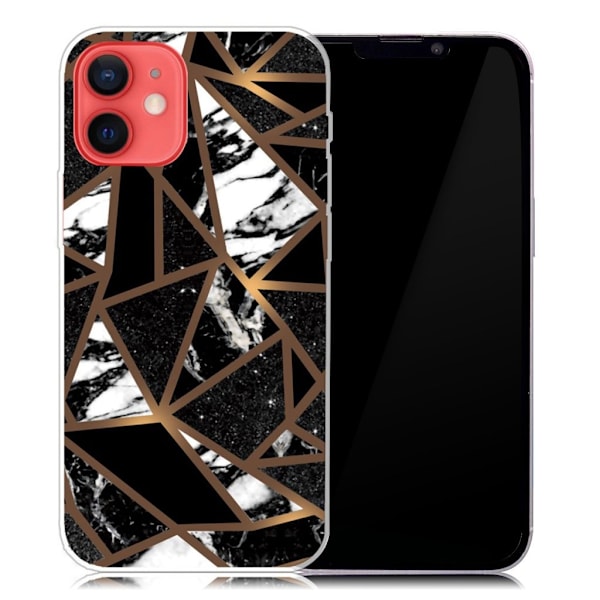 Marble iPhone 13 Mini Suojakotelo - Black Tile Fragments Black