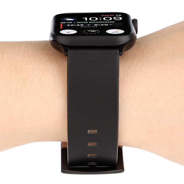 Apple Watch Series 4 44mm ægte læder Urrem - Sort Black