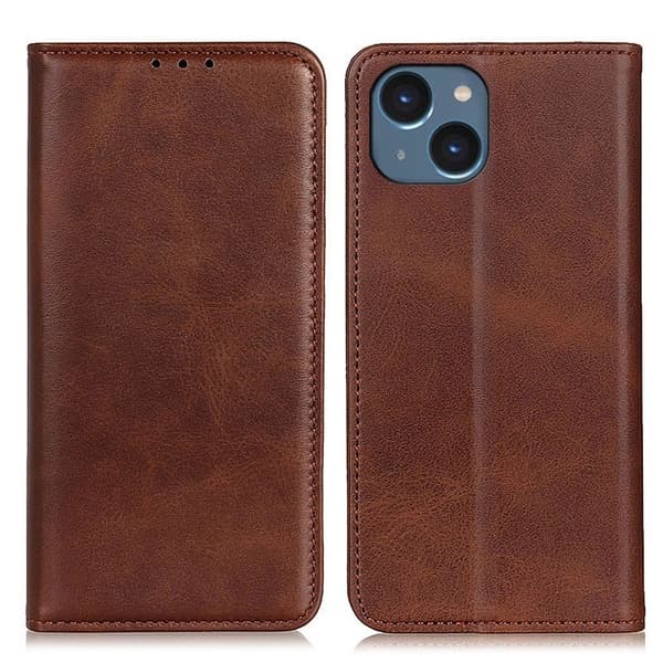 Flipveske i ekte skinn i lommebokstil for iPhone 14 Plus - Kaffe Brown