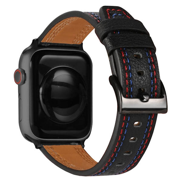 Apple Watch (45 mm) stilfuld urrem i ægte læder - Sort Black