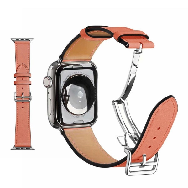 äkta läder silver spänne klockarmband för Apple Watch Series 6 / Orange