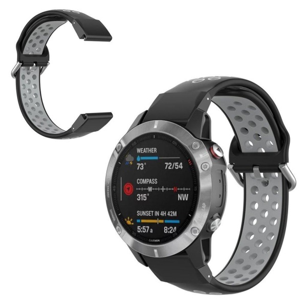 Kaksivärinen kellonauha Garmin Fenix -kelloon - Musta / Harmaa Black