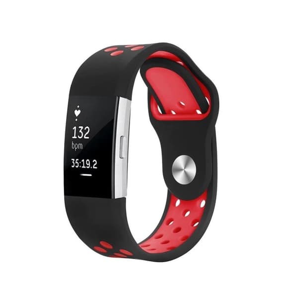 Fitbit Charge 2 to-farvet multihole silikone Urrem - Sort / Rød Black