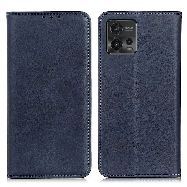Flip Etui med Pung i Ægte Læder til Motorola Moto G72 - Blå Blue