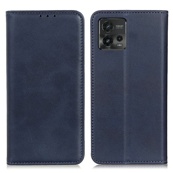 Flip Etui med Pung i Ekte Lær til Motorola Moto G72 - Blå Blue