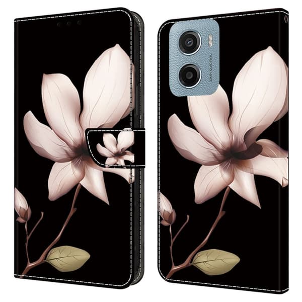 Motorola Moto E15 4G Fodral Magnetic Clasp 3D Pattern Läder Plånbok Telefonskal - Rosa Blomma Rosa