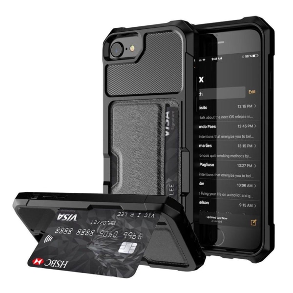 IPhone 7 / 8 mobilskal plast silikon syntetläder stående magneti Svart