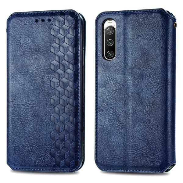 Læretui med A Stilfull Rhombus Imprint til Sony Xperia 10 IV - Blå Blue