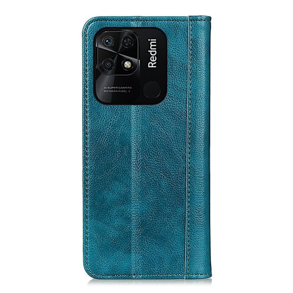 Äkta läder Xiaomi Redmi 10C fodral med magnetisk stängning Grön