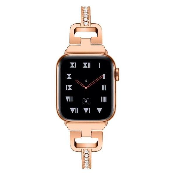 Apple Watch Series 5 44mm rhombus bling rustfrit stål Urrem - Rødguld Pink