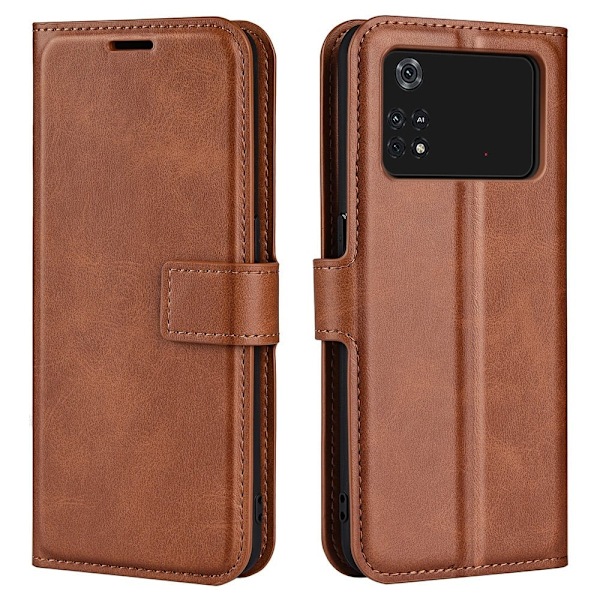 Hållbart konstläder Xiaomi Poco M4 Pro fodral med plånbok - Brun Brun