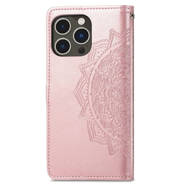 Mandala iPhone 15 Pro Max Läppäkotelo - Ruusukulta Pink