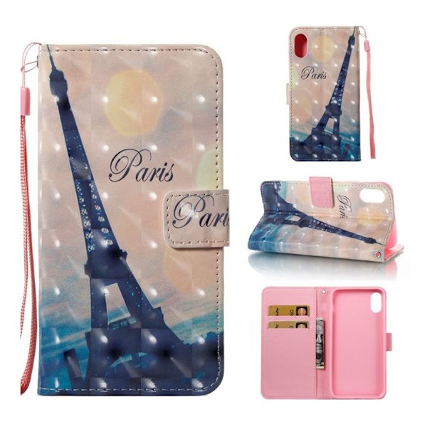 iPhone Xr light spot decor læder flip cover - Eiffeltårnet Multicolor