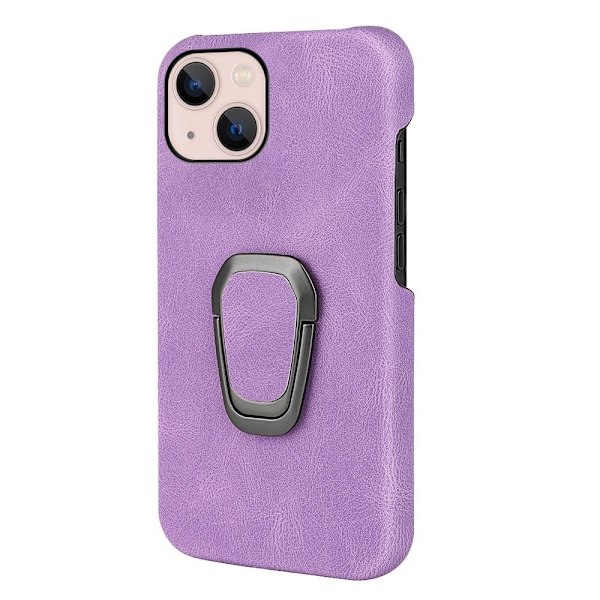 Iskunkestävä nahkasuojus soikealla jalustalla iPhone 14:lle - Violetti Purple