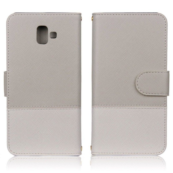 Samsung Galaxy J6 Plus (2018) cross texture leather flip case - Beige