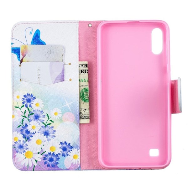 Wonderland Samsung Galaxy A10 etui - Blå Sommerfugl og Blomster Multicolor