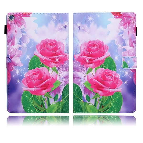 Amazon Fire Hd 10 (2019) Unique Mønster Lær Flippetui - Nydelig Blomst Pink