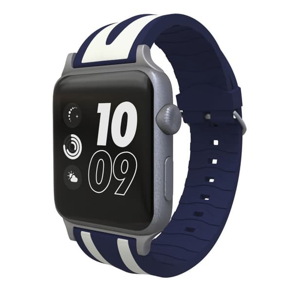 Apple Watch Series 4 44 mm klockarmband i silikon med dubbla ränder - Mörkblå / Vit Blå