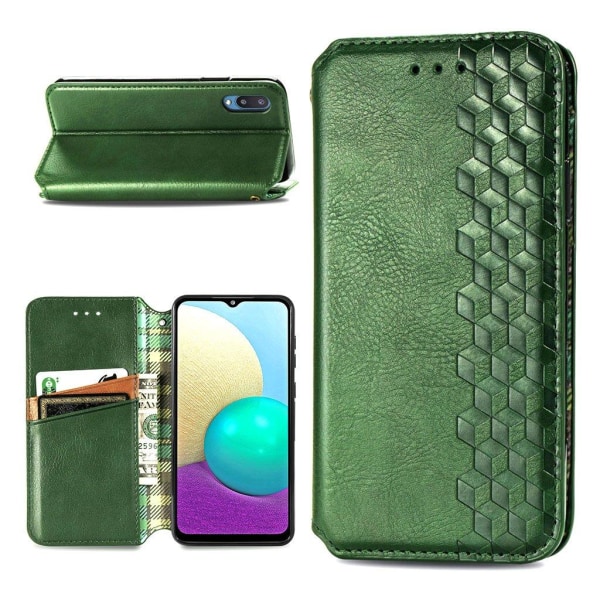 Læder Etui med A Stil Rhombus Imprint til Samsung Galaxy A02 - Grøn Green