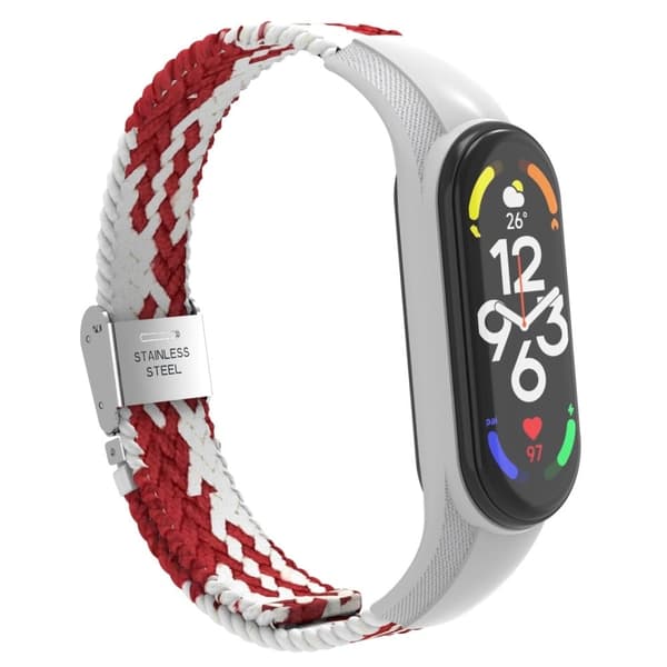 Xiaomi Mi Band 7 nylonkellon hihna - Punainen / Valkoinen Multicolor