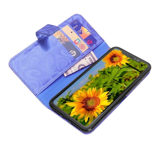 iPhone Xs Max flip cover i læder med spiralstruktur og vinglasmønster - Blå Blue