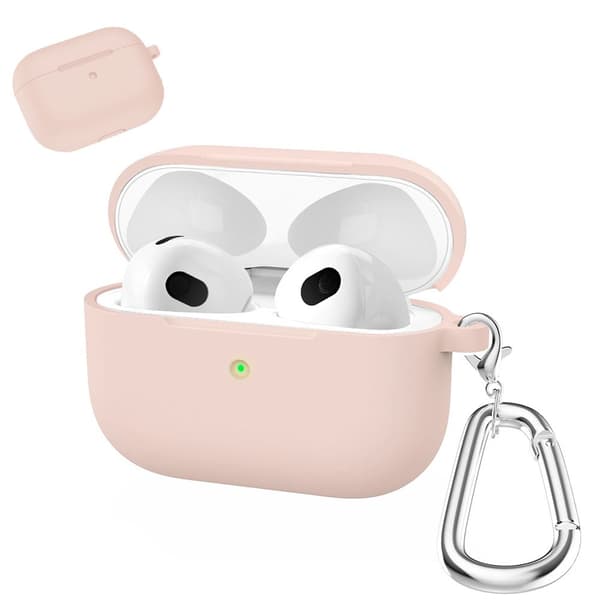 AirPods silikonfodral med karbinhake - Ljusrosa Rosa