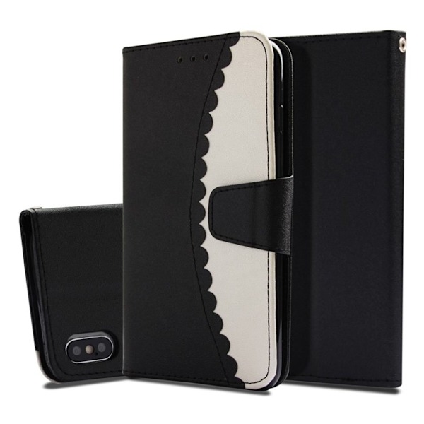 iPhone Xs Max bi-color splejsning læder flip cover - Sort / Hvid Multicolor