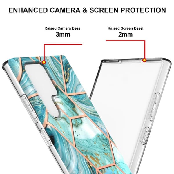Marble Samsung Galaxy S22 Ultra Etui - Blå Blue