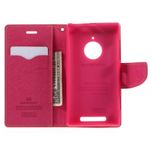 Mercury Nokia Lumia 830 Nahkakotelo Korttitaskuilla - Keltainen / Kuuma Pinkki Yellow
