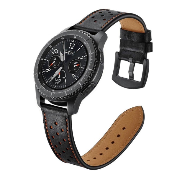 Samsung Gear S3 / Frontier holes dekorations ægte læder Urrem - Sort Black