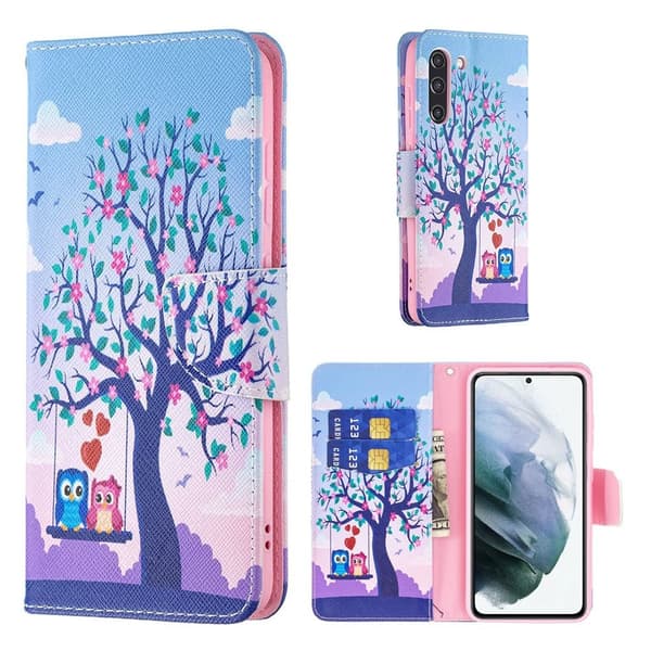 Wonderland Samsung Galaxy S21 FE Flip etui - Træ og ugle Multicolor