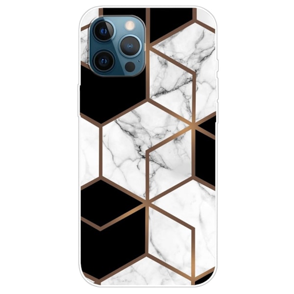 Marble design iPhone 14 Pro cover - Marmor Terning I Sort Og Hvid Multicolor