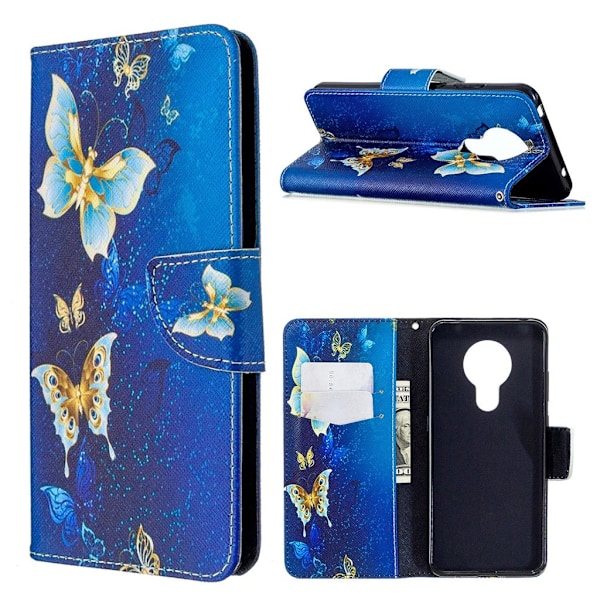 Wonderland Nokia 5.3 Etui - Guld Sommerfugle Multicolor