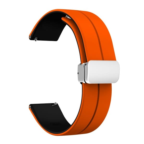 22 mm universal silikonerem i to farver med sølvspænde - Orange / Sort Orange