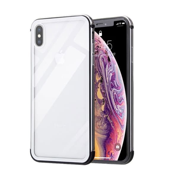 HOWMAK iPhone XS stötfångare i metall glasfodral - Silver Silvergrå