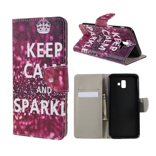 Samsung Galaxy J6 Plus (2018) kryds tekstur læder flip etui - Keep Calm og Sparkle Multicolor