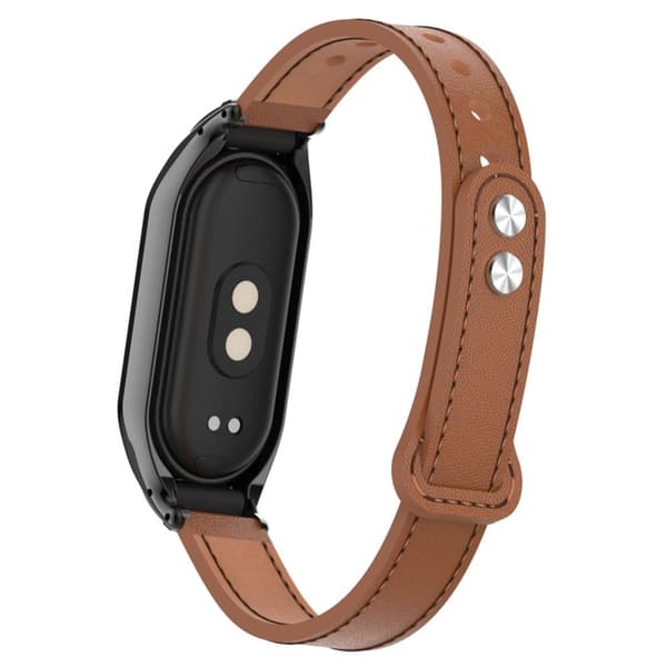 Xiaomi Smart Band 8 mikrofiber lærrem med metalldeksel - Brun Brown