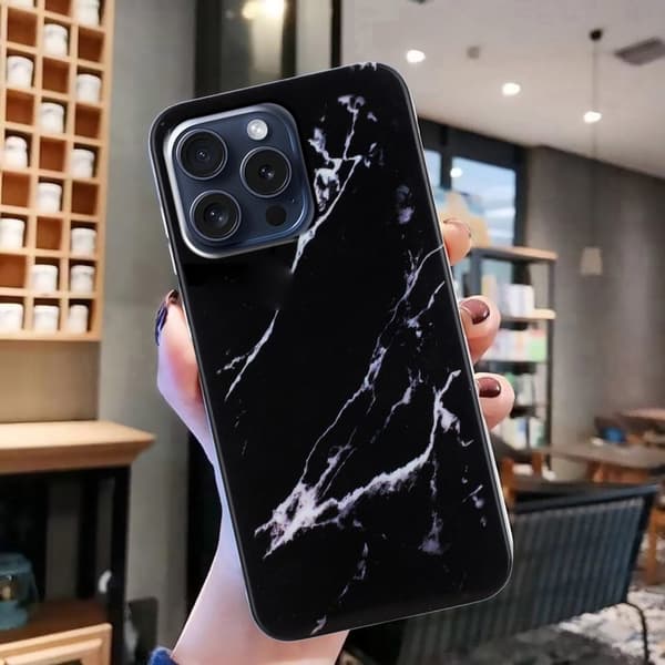 Marmordesign iPhone 16 Pro deksel - Svart Black