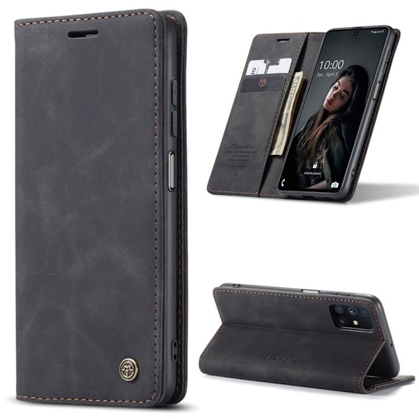 CaseMe Samsung Galaxy M51 vintage-kotelo - Musta Black