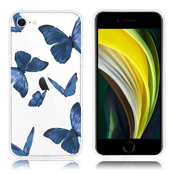Butterfly läder iPhone SE 2020 fodral - Blå Blå