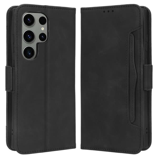 Stilfuldt Læder Etui med Pung til Samsung Galaxy S23 Ultra - Sort Black