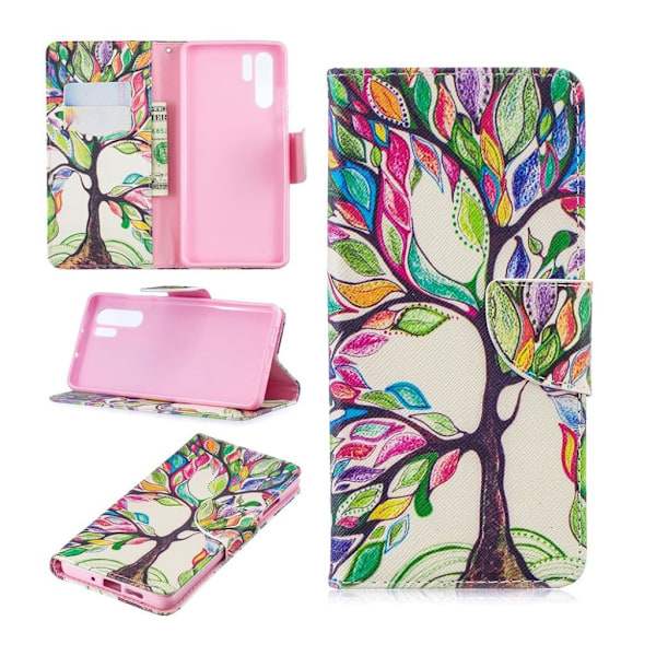 Huawei P30 Pro kuosillinen nahkainen flip Suojakotelo - Värjätty Puu Multicolor
