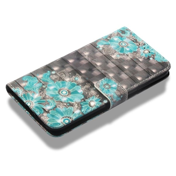 iPhone Xs Max mønstret læder flip cover - Blå Blomster Blue