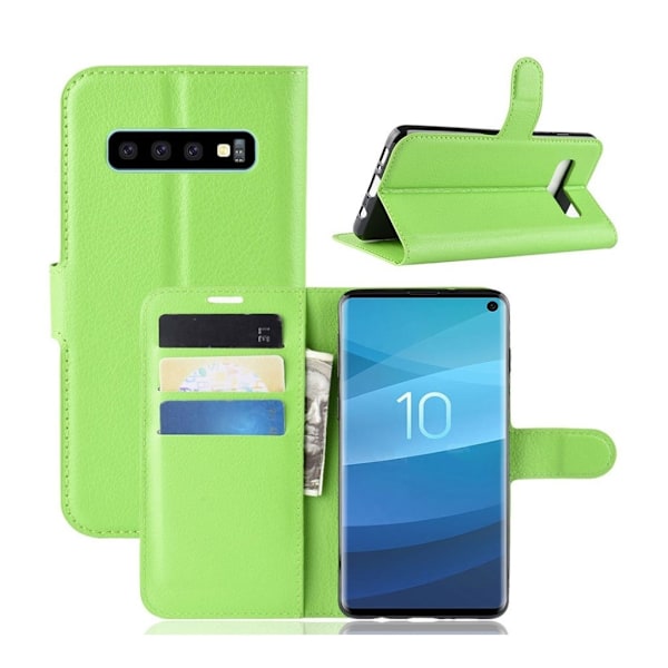 Samsung Galaxy S10 litchi skin læder flip etui - Grøn Green
