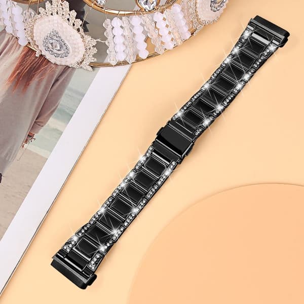 Fitbit Sense / Versa 3 urrem med rhinestone-dekor i resinblok - Sort Black