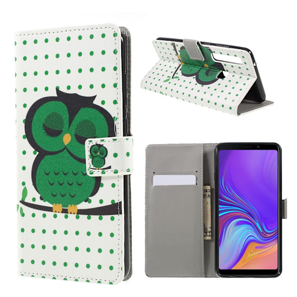 Samsung Galaxy A9 (2018) mobiletui i kunstlæder med mønster - Sovende ugle Green