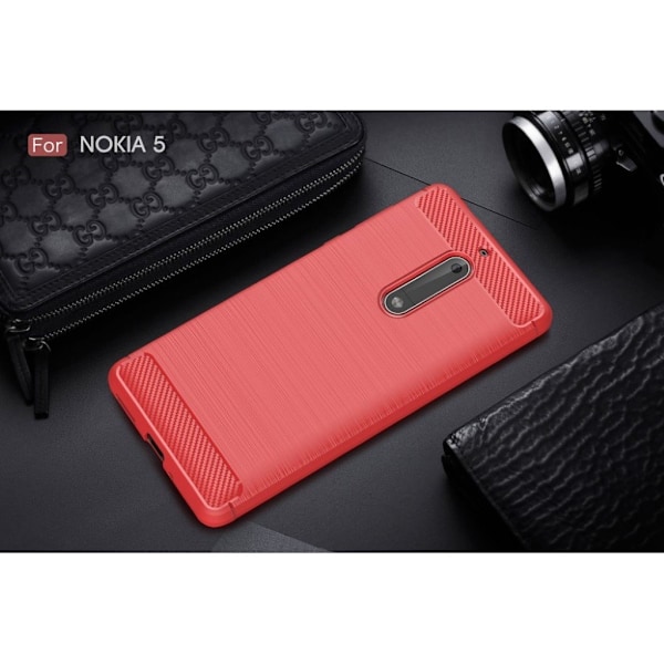 Nokia 5 Skal med modern karbon fiber design - Röd Röd