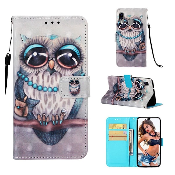 Samsung Galaxy A40 mønstret lædercover - yndig ugle Multicolor