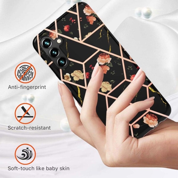 Marmormotiv Samsung Galaxy A54 skal - Svarta Blommor Svart